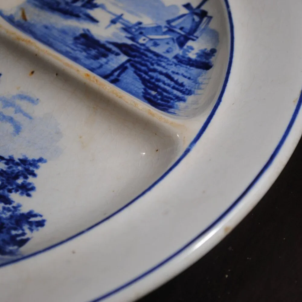 Vintage Blue & White Divided Plate Made in Germany